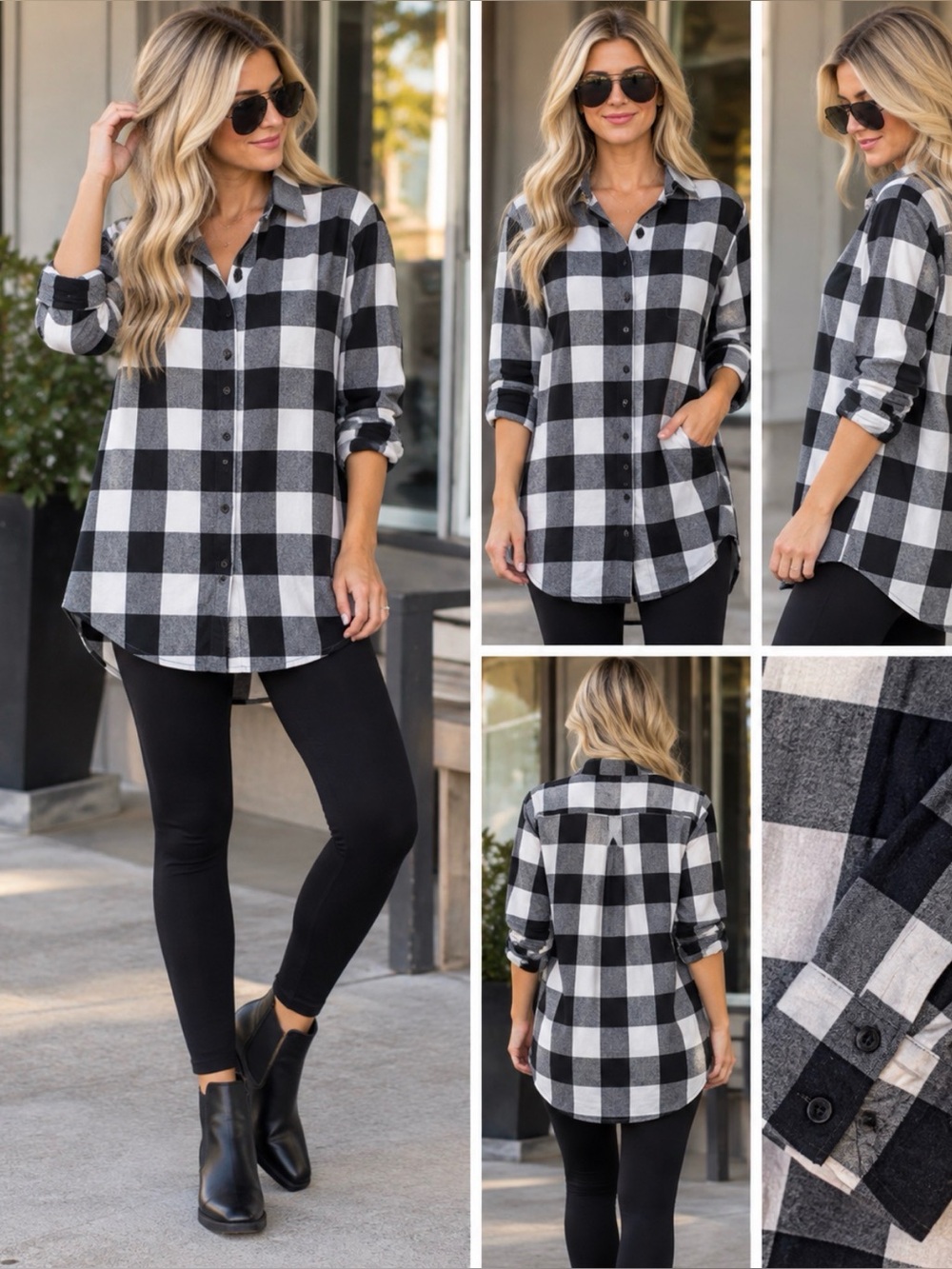 Haute Hippie Black and White Buffalo Check Button-Down Shirt